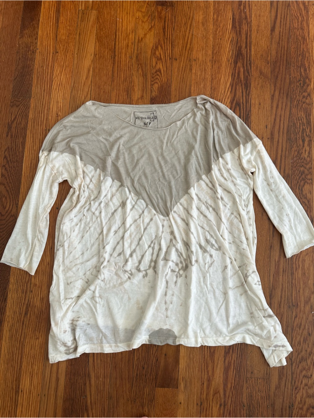 We The Free Taupe and Cream V-Panel Tie-Dye Long Sleeve Tee